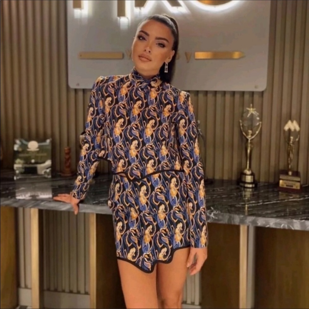 Zara Blue and Gold Patterned Dress